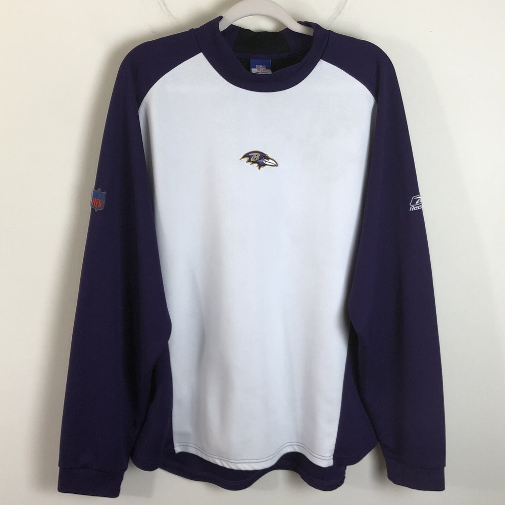 Baltimore Ravens NFL Team Apparel Reebok Mock Neck Long Sleeve XL White Purple